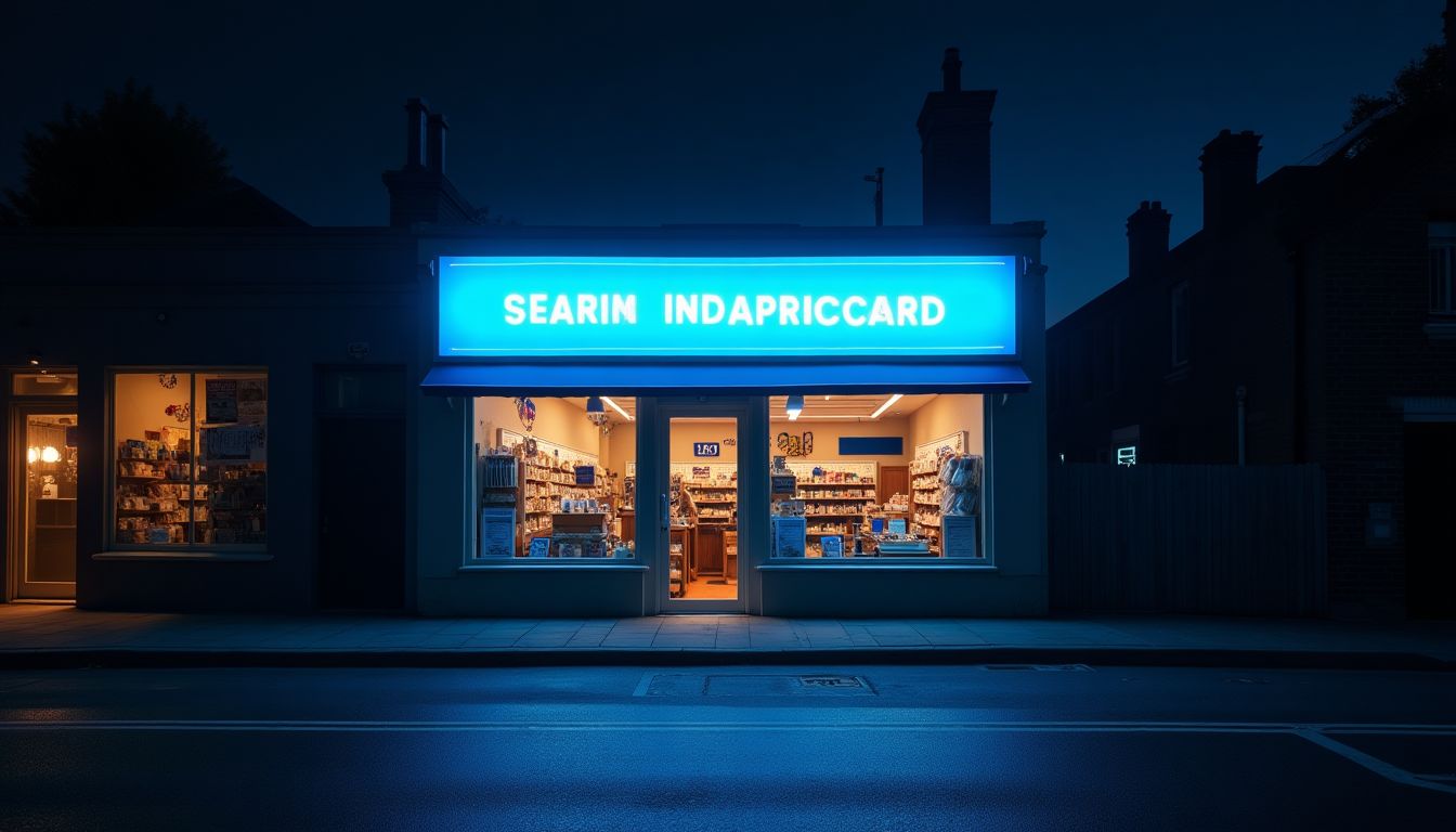 A storefront window glowing royal blue at night — local business growth guide